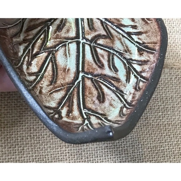 Iris M Grundler Leaf Trinket Dish Art Pottery Botanical Goblincore Fall Harvest - Picture 2 of 5